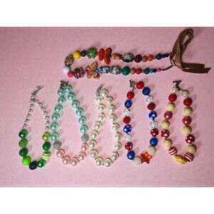 Lot 6 Chunky Bubblegum Bead Necklaces Gumball Kidcore Boho Butterfly Statement